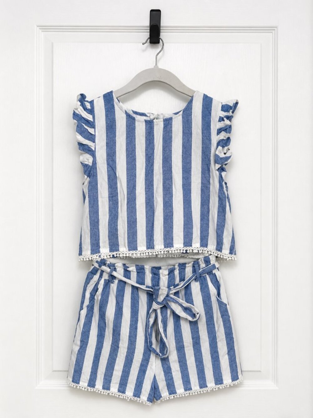Girls 2 Piece Set - Striped Chambray Top & Matching Shorts - Size 8
